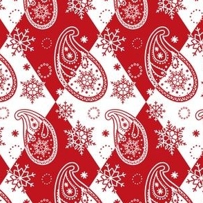 Winter Paisley Harlequin - red and white