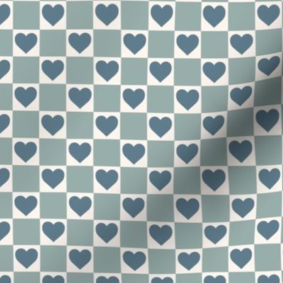Valentines Blue Hearts Checkerboard