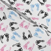 Baby Steps - Whimsical Footprint Pattern in Pink and Blue