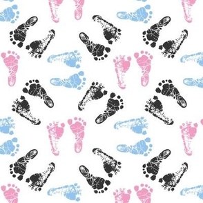 Baby Steps - Whimsical Footprint Pattern in Pink and Blue