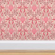 Mermaid Damask | Medium Scale | Perfect Pink Mermaids