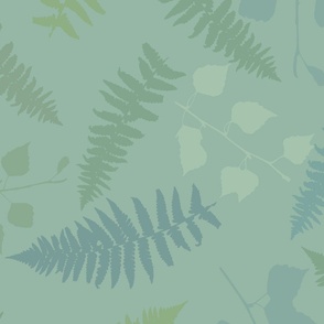 Fern and Birch Leaves Mint Green Large