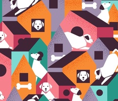 Woof City- Color Block Bauhaus Dogs- Colorful- Large Scale