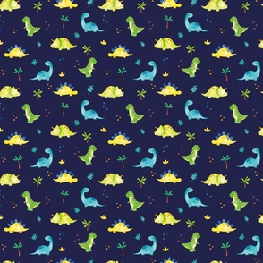 Cute watercolour dinosaurs - Navy background (small)