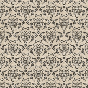 Doggie luxury damask with burlap texture in dark gray and natural beige Medium scale