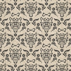 Doggie luxury damask with burlap texture in dark gray and natural beige Small scale