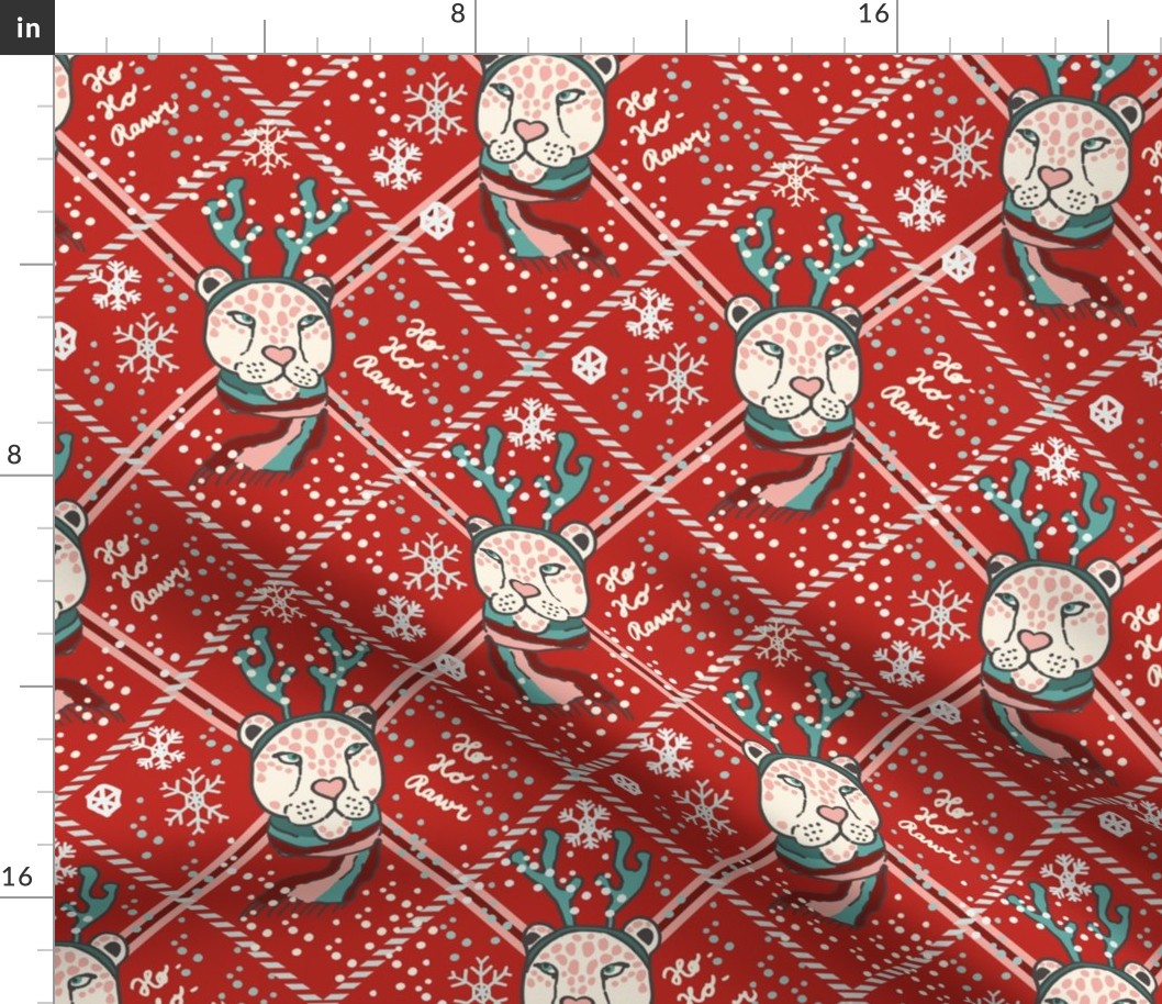 Christmas snow Cheetah on poppy red matching with petal solids Medium scale