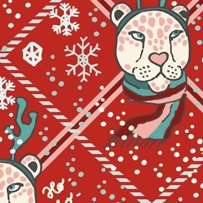 Christmas snow Cheetah on poppy red matching with petal solids Large scale