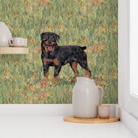 Rottweiler 2 with Docked Tail on Wildflower Field For Pillow