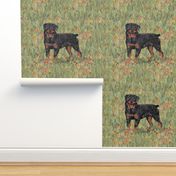 Rottweiler 2 with Docked Tail on Wildflower Field For Pillow