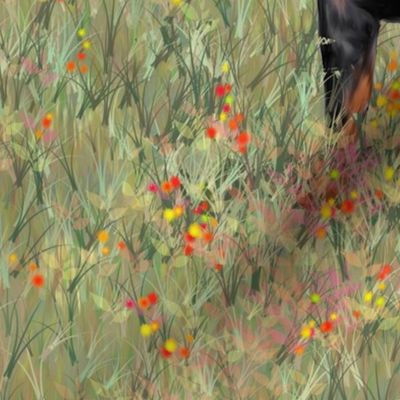 Rottweiler 2 with Natural Tail on Wildflower Field For Pillow