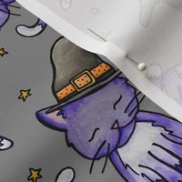 Halloween Witch Cat Watercolor - Grey