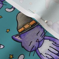 Halloween Witch Cat Watercolor - Teal
