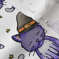 Halloween Witch Cat Watercolor - White