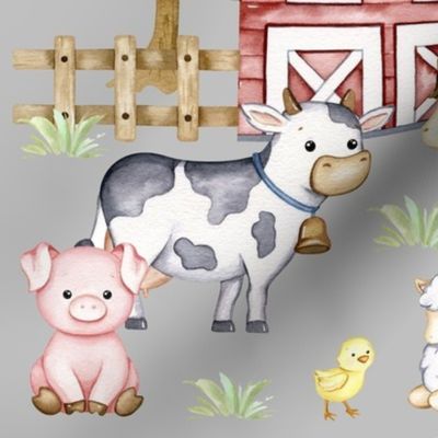 Farm Animals on Gray Baby Nursery 