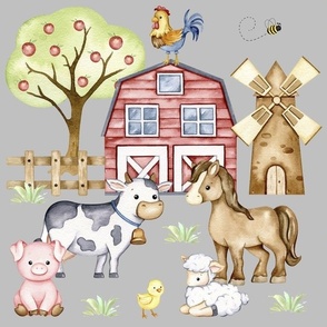 Farm Animals on Gray Baby Nursery 