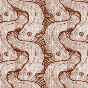 1902 Fish Playing in Waves by Kolo Moser - in Chocolate Brown - Textured
