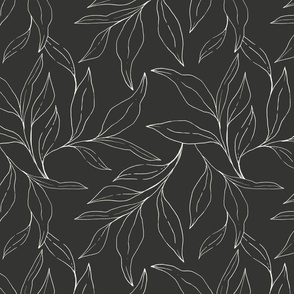 Elegant Leaves on Charcoal Black // Large Scale