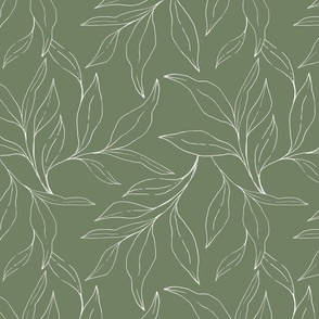 Elegant Leaves on Moss Green // Large Scale