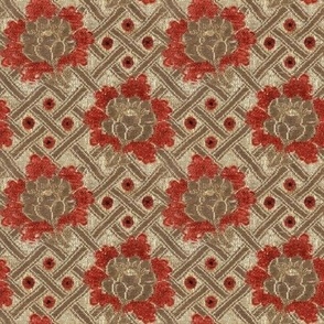 1700s Flower Brocade on Lattice Design