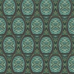 Swirling Medallions in Mint and  Grey