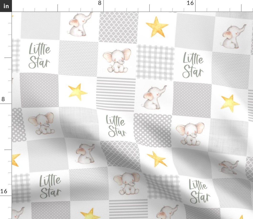 3 inch square grey patchwork little star