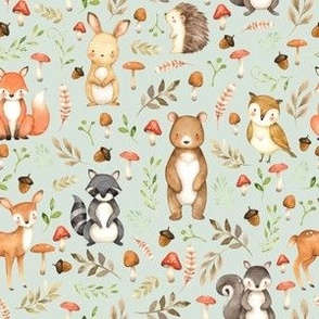 small scale woodland animals autumn green