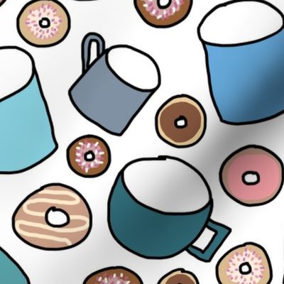 Blue Coffee Cups and Donuts