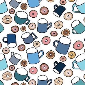 Blue Coffee Cups and Donuts