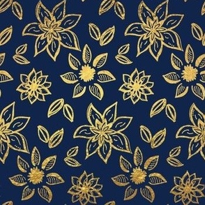 Festive Floral Navy Background and Gold Foil