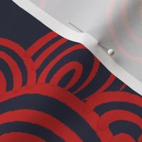 Modern Art Deco Fiery Red on Dark Blue