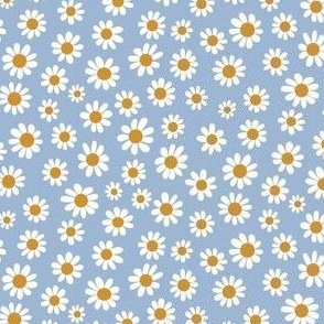 Joyful White Daisies - Ditsy Scale - Light Blue Pastel Boho Cottagecore Daisy