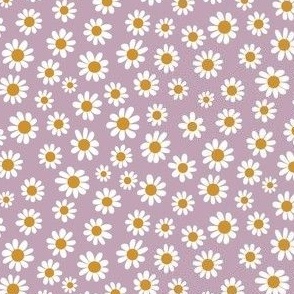 Joyful White Daisies - Ditsy Scale - Light Purple Pastel Boho Cottagecore Daisy