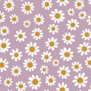 Joyful White Daisies - Small Scale - Light Purple Pastel Boho Cottagecore Daisy