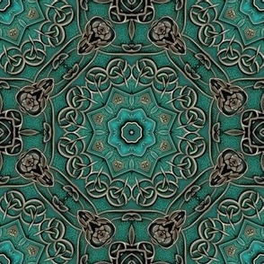 Floral Arabesque in Aged Bronze and Dark Turquoise