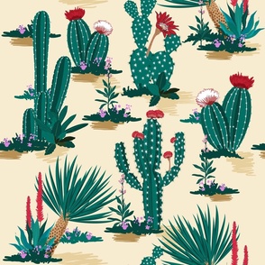 Vintage Retro Prickly Pear Cactus Yucca Aloe Flowering Pachycereus Pringlei Columnar Cacti