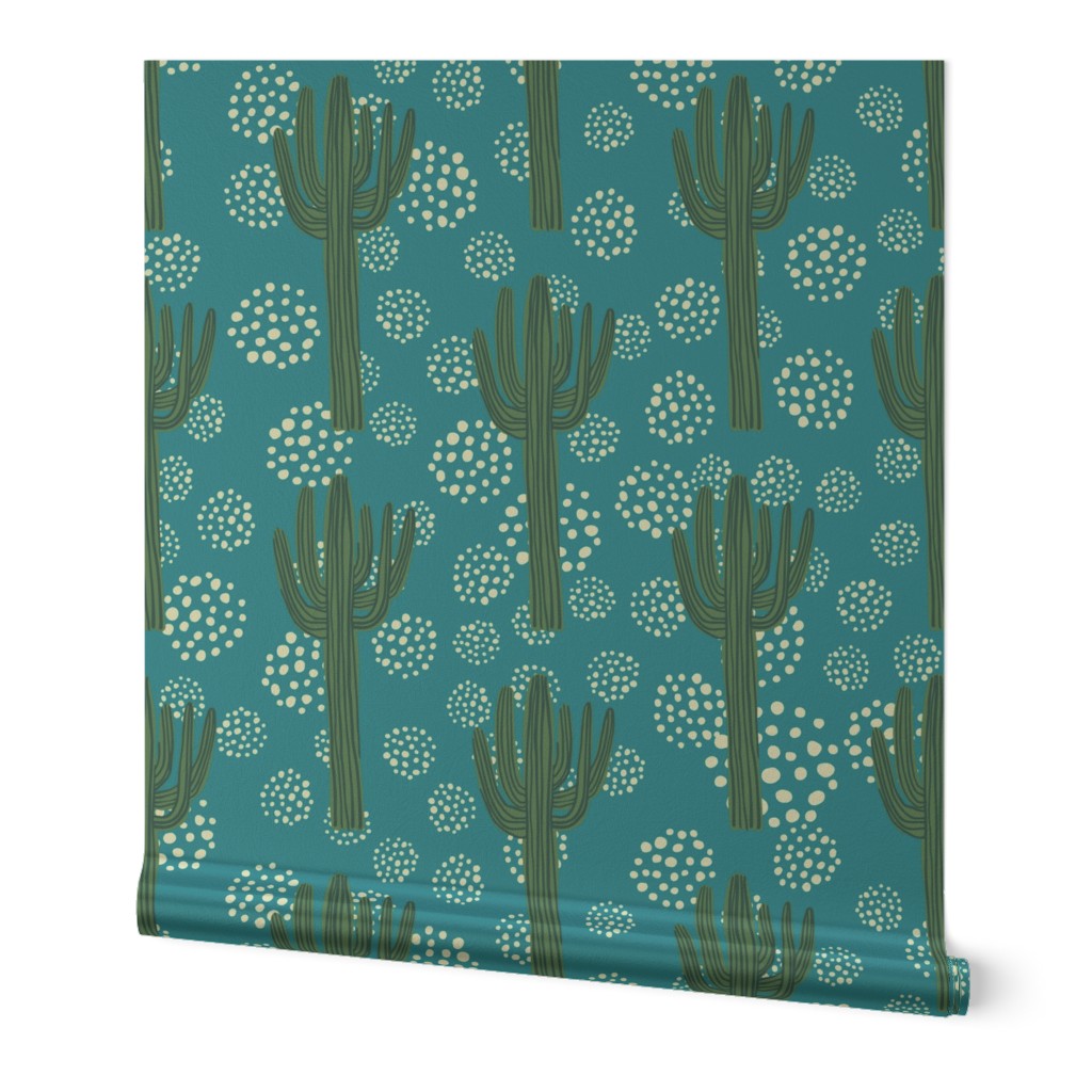 Towering Saguaro Cacti Turquoise Magic Hour Evening Fairy Light Cactus Garden by Night