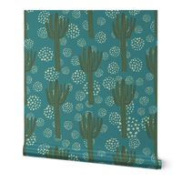 Towering Saguaro Cacti Turquoise Magic Hour Evening Fairy Light Cactus Garden by Night