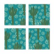 Towering Saguaro Cacti Turquoise Magic Hour Evening Fairy Light Cactus Garden by Night