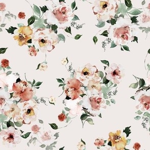 Vintage Watercolor Florals Roses Botanical Nursery Fabric Baby Girl Fabric Spring Greenery Leaves Home Decor Hand Painted Wallpaper
