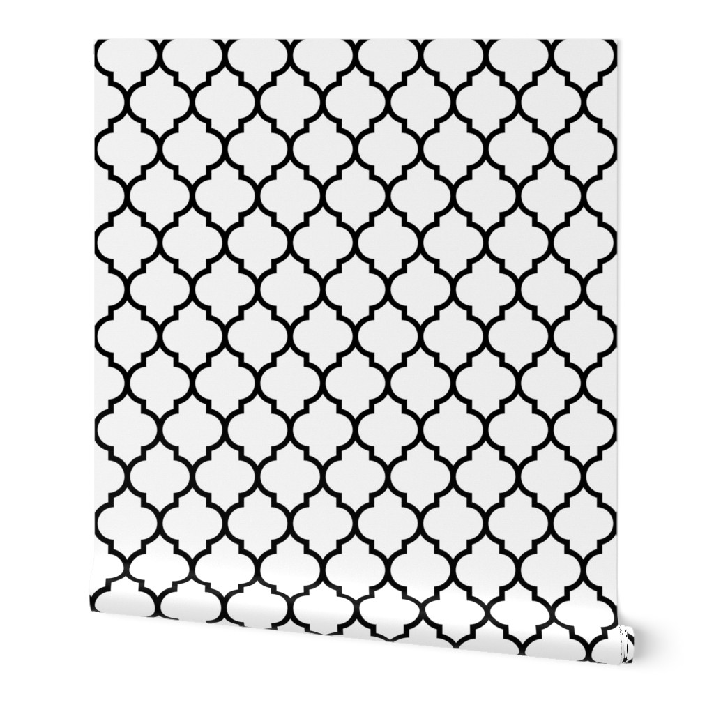 moroccan quatrefoil white with black lattice