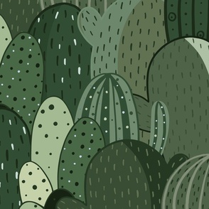 Artistic Hand Drawn Soft Serene Moonlight Green Cactus Garden Collage