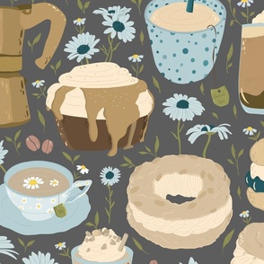 Pastries and Coffee on Grey (large scale)