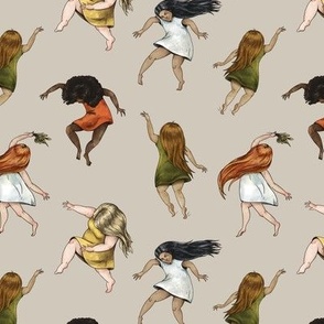 Dancing women on beige