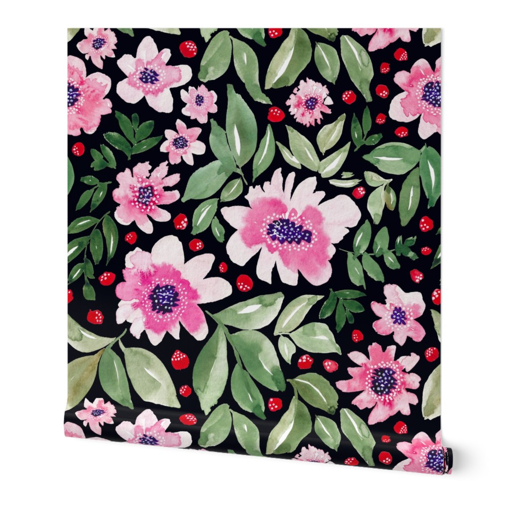18" Floral in pink, green, red and black