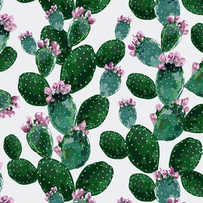 Artistic Painterly Paddles of Prickly Pear Desert Watercolor Cactus