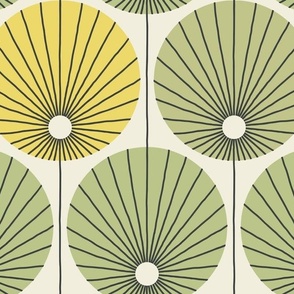 abstract retro blossom (green, yellow) - LARGE