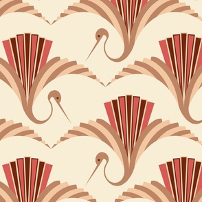 Normal scale • Art Deco Crane - neutral and red background 