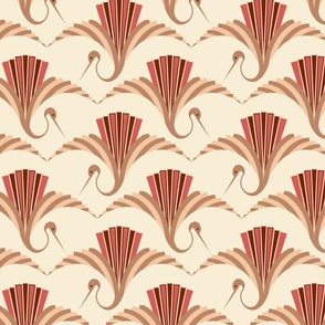 Normal / Small scale • Art Deco Crane - neutral and red background 