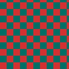 Vivid Teal + Red Checkered Print